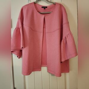 See N Be Seen Pink Textured Bell-Sleeve Open Front Jacket 1X NWOT Soft Girl